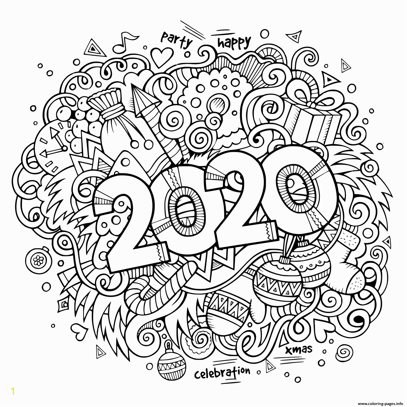 2020 Chinese New Year Coloring Pages New Year 2020 Doodles Objects and Elements Poster Design