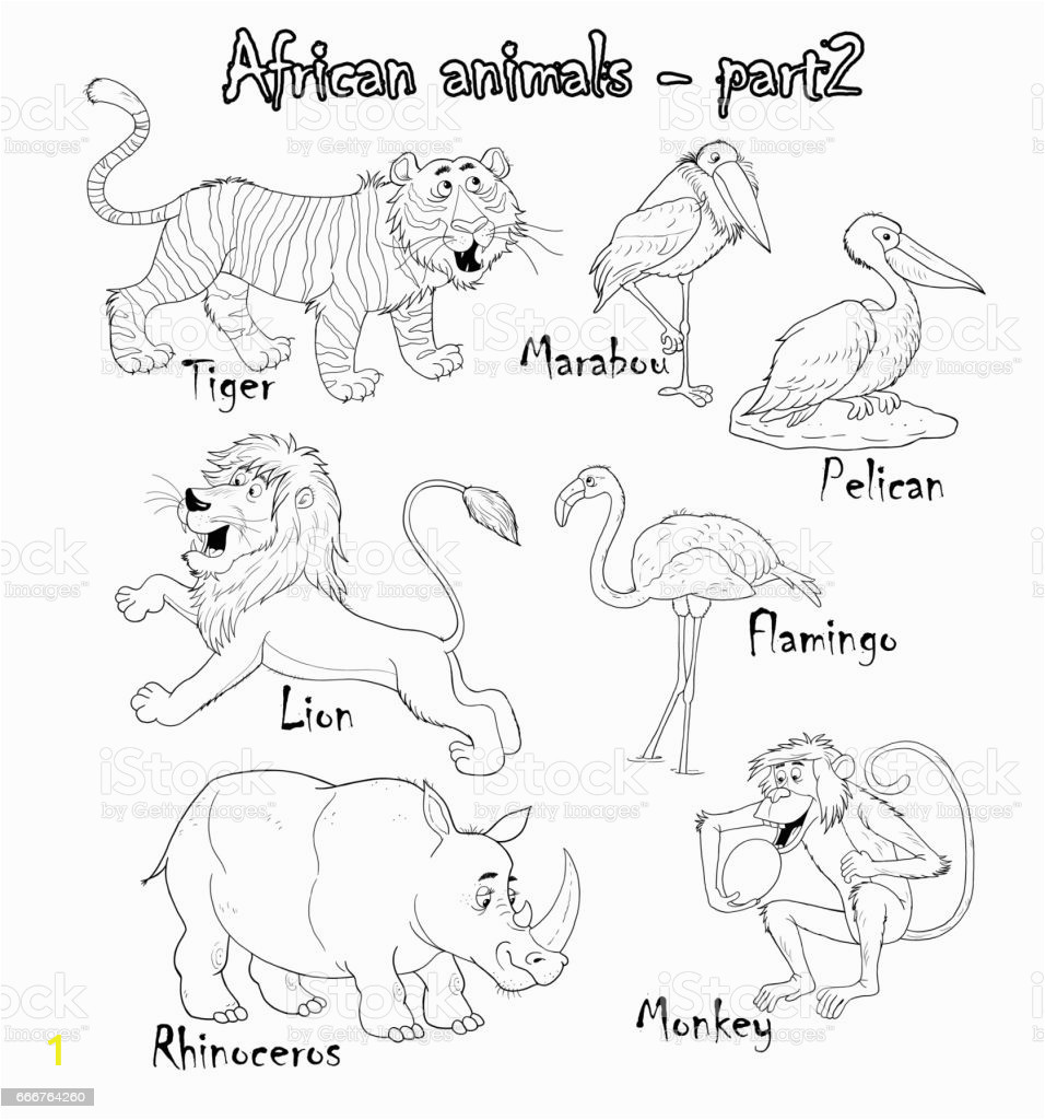 set of cute african animals coloring page funny cartoon characters illustration for gm