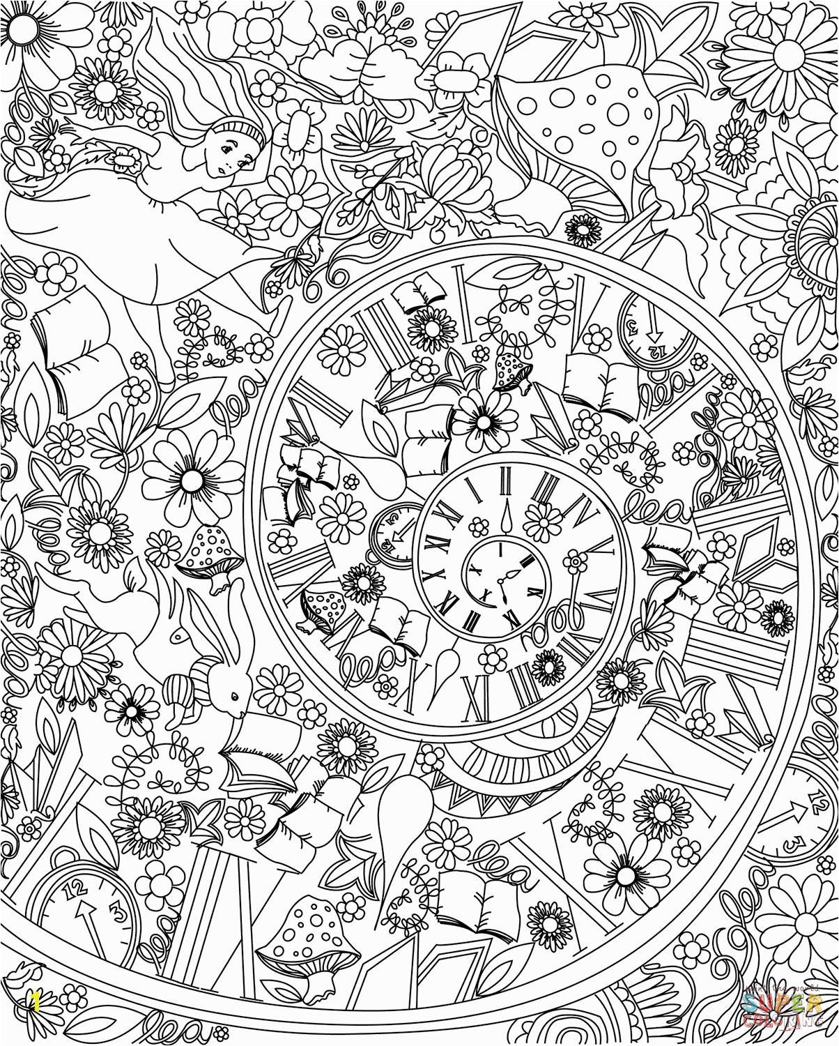 trippy alice in wonderland coloring