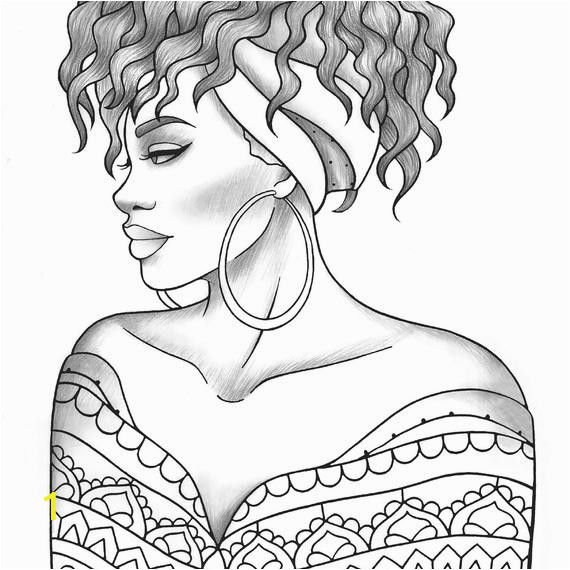 adult coloring page black girl portrait