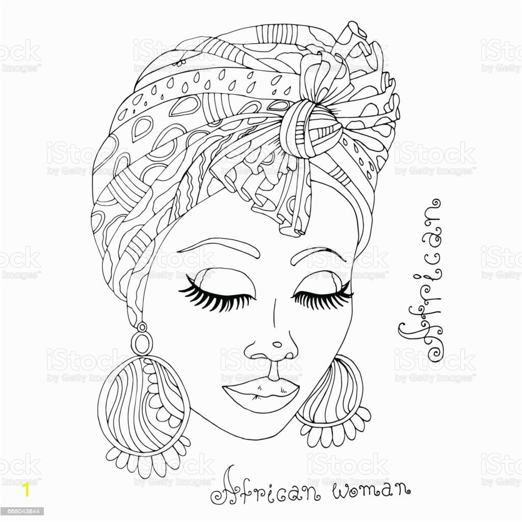 vector coloring portrait of a beautiful african girl in a scarf on her head gm