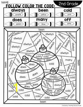 Sight Word Christmas Coloring Pages with 2nd Grade Words