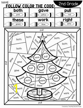 Sight Word Christmas Coloring Pages with 2nd Grade Words
