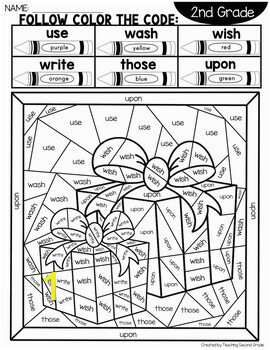 Sight Word Christmas Coloring Pages with 2nd Grade Words