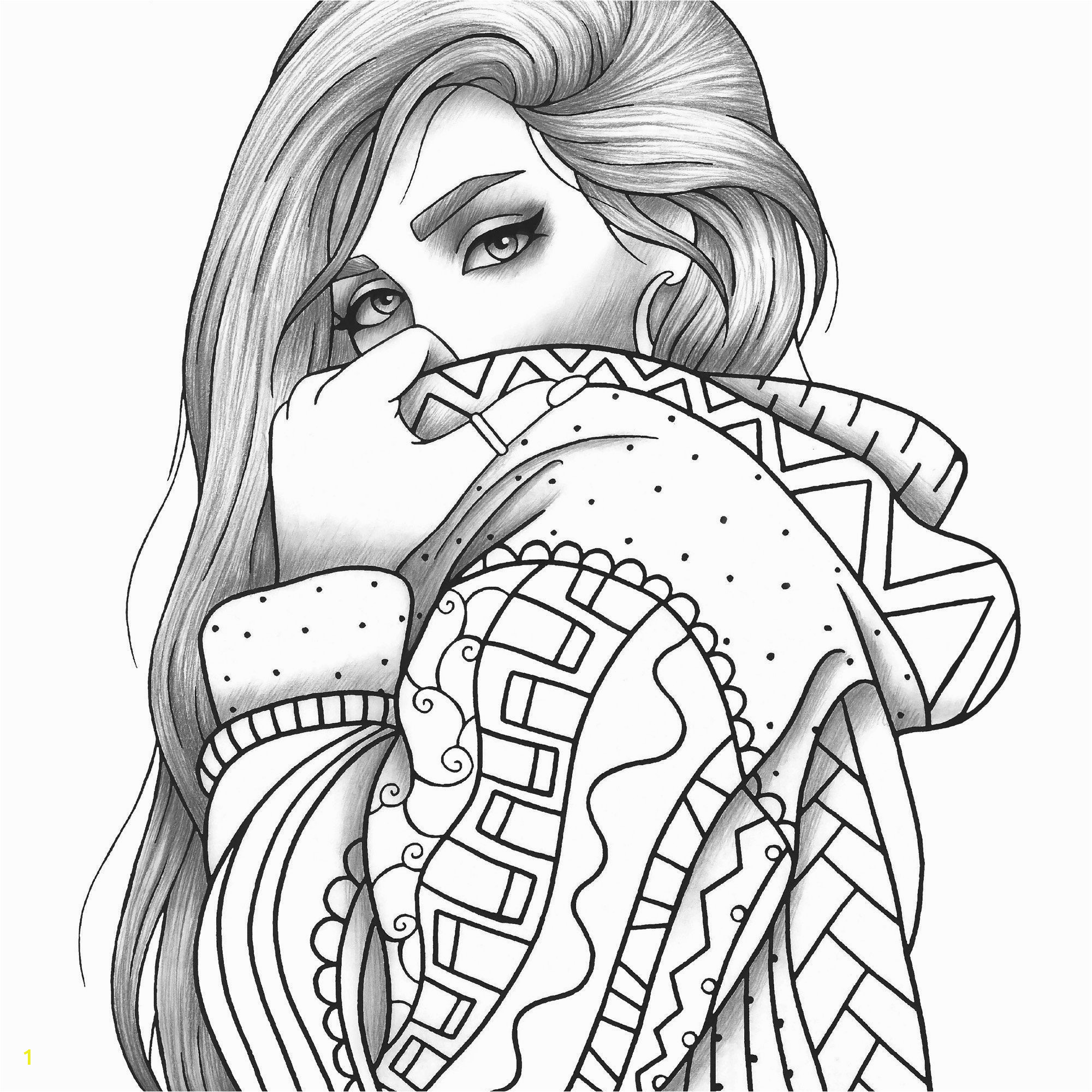 adult coloring page girl portrait and