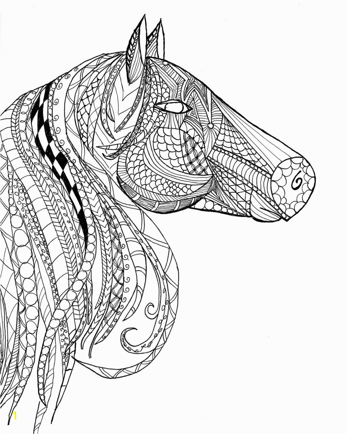 horse head zentangle adult coloring page
