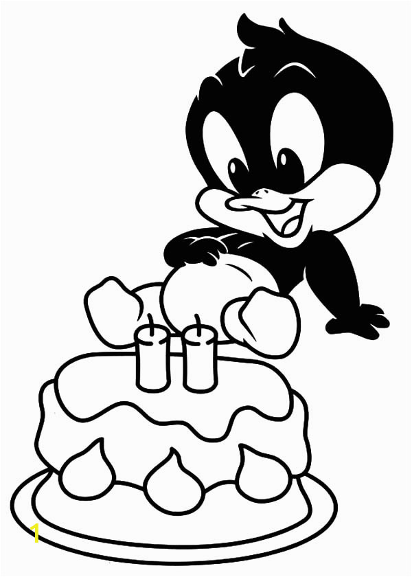 baby daffy duck and birthday cake coloring pages