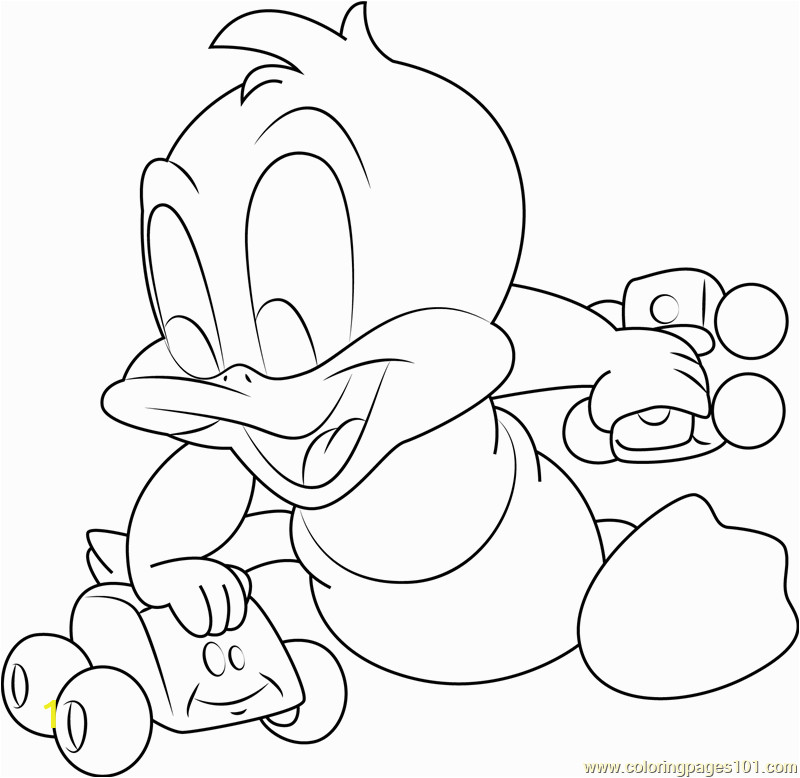 baby daffy duck playing with cars coloring page