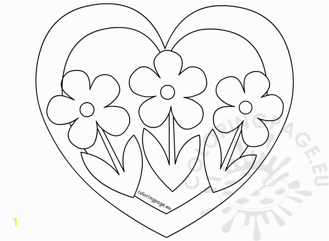 Coloring Pages Of Hearts and Flowers Heart with Three Flowers Coloring Page – Coloring Page