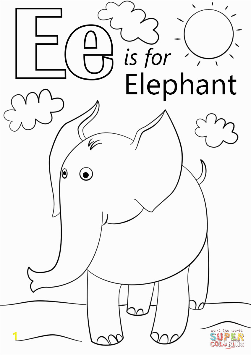 E is for Elephant Coloring Pages Letter E is for Elephant Coloring Page