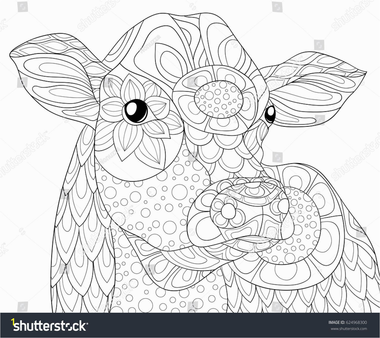 Farm Animal Coloring Pages for Adults Adult Coloring Page Cow Zen Art Style Illustration