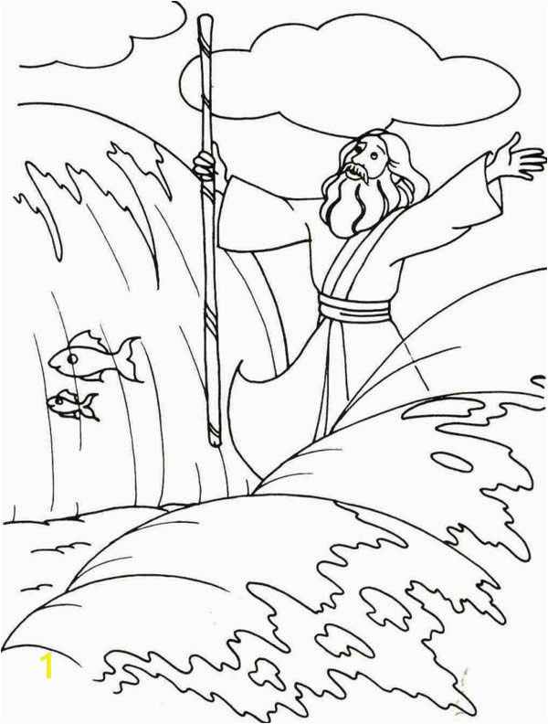 moses divide the red sea with his stick coloring page