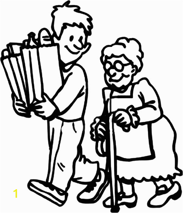 helping others by carrying elderly groceries stuff coloring pages