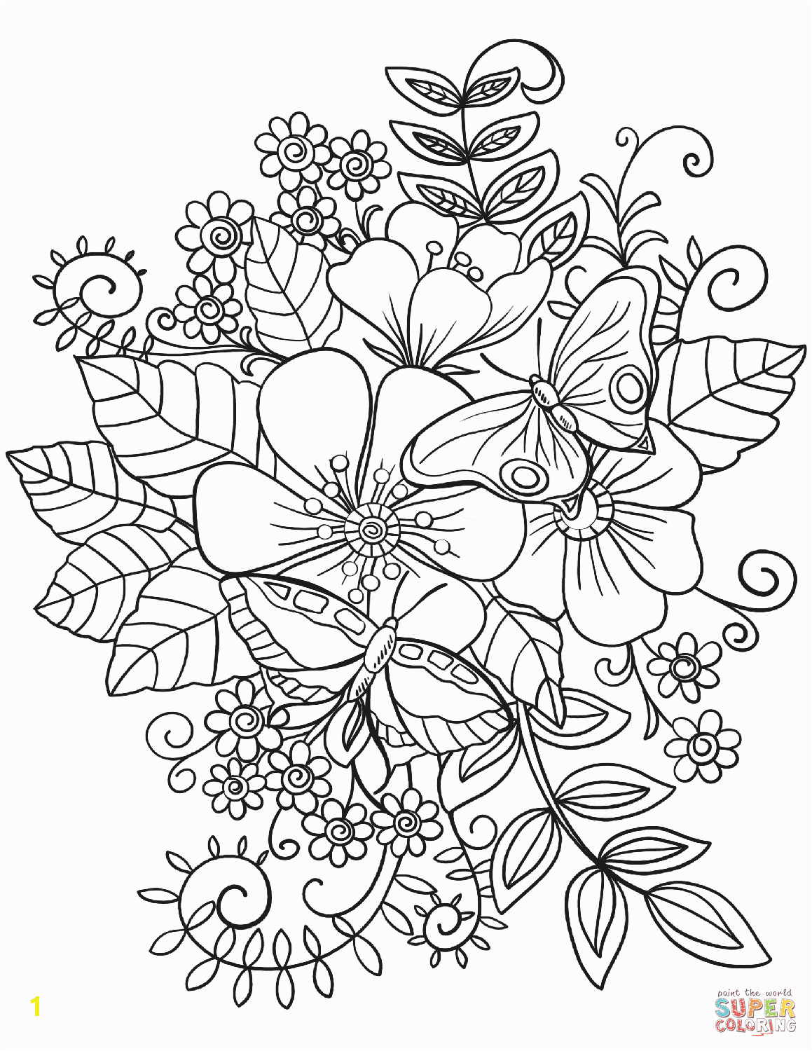 butterflies and flowers drawing