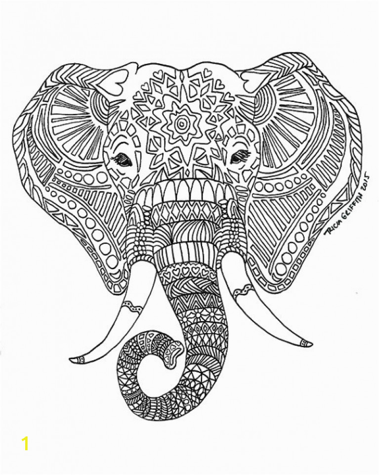 hard elephant coloring pages for adults