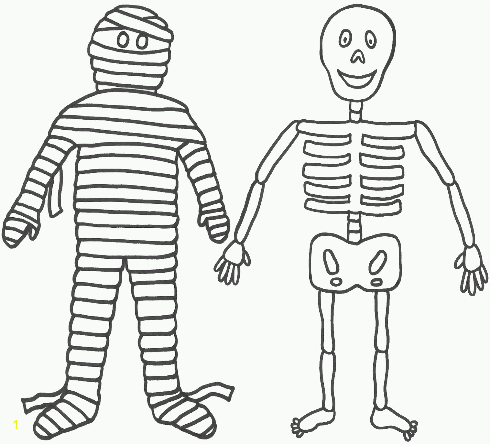 skeleton and mummy coloring page