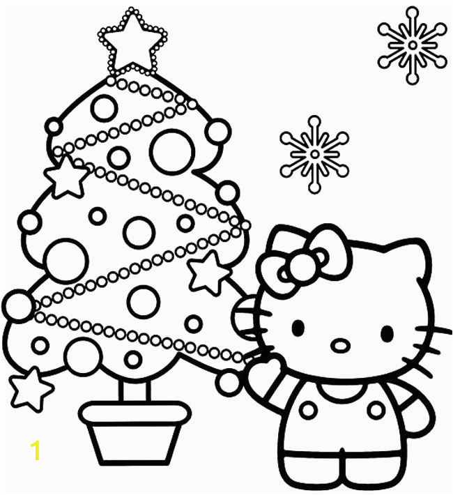 Free Printable Hello Kitty Christmas Coloring Pages Hello Kitty and Christmas Tree Coloring Page