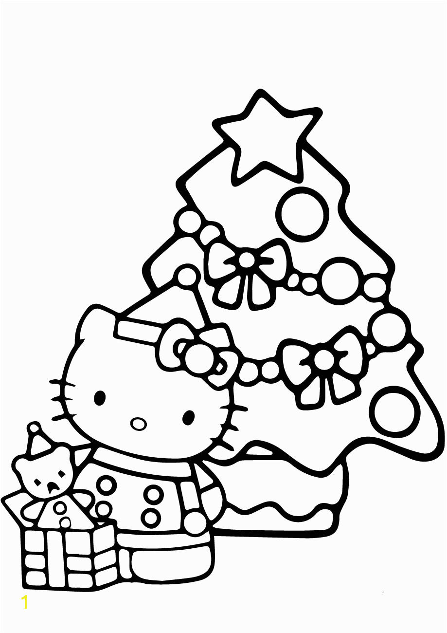 Free Printable Hello Kitty Christmas Coloring Pages Kitty and Christmas Tree Coloring Page Free Printable