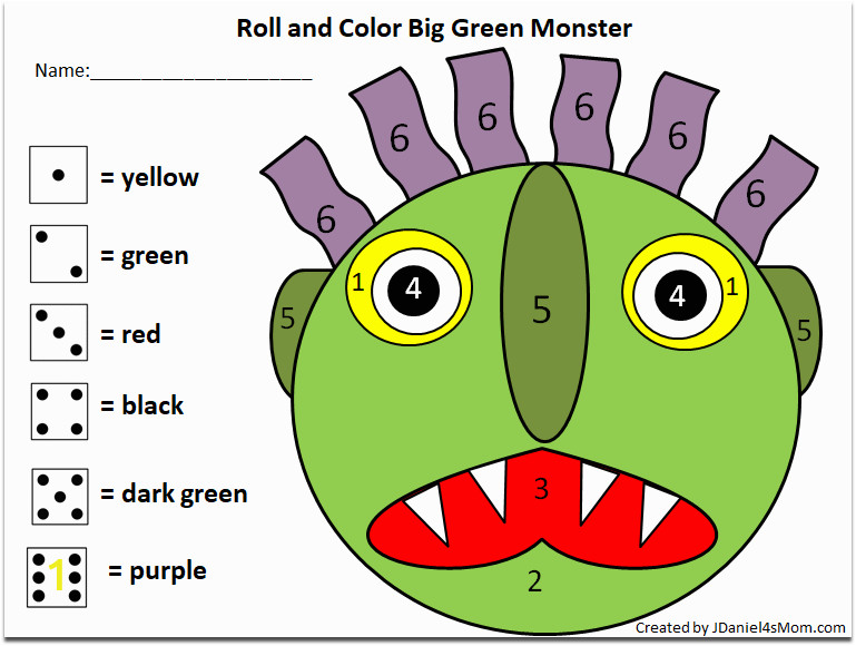 go away green monster roll color math activity