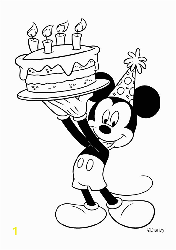 happy birthday mickey mouse with celebration cake coloring page for birthday party