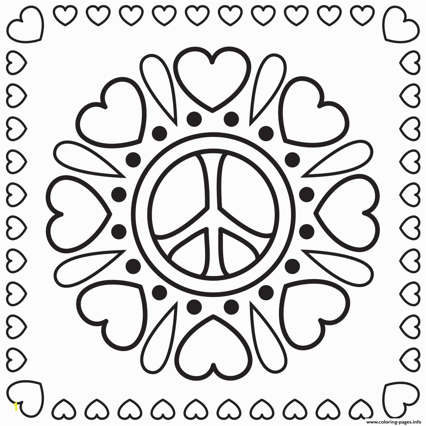 hearts and peace signs printable coloring pages book