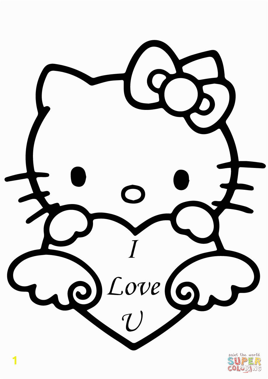 Hello Kitty I Love You Coloring Pages Hello Kitty with "i Love You" Heart Coloring Page