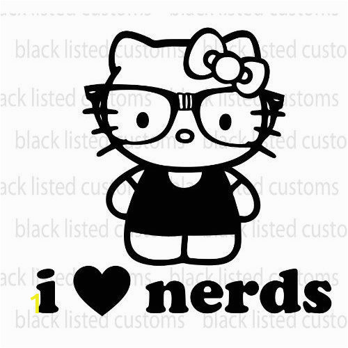 Hello Kitty with Glasses Coloring Pages Hello Kitty I Love Nerds Black Glasses Heart Vinyl Decal