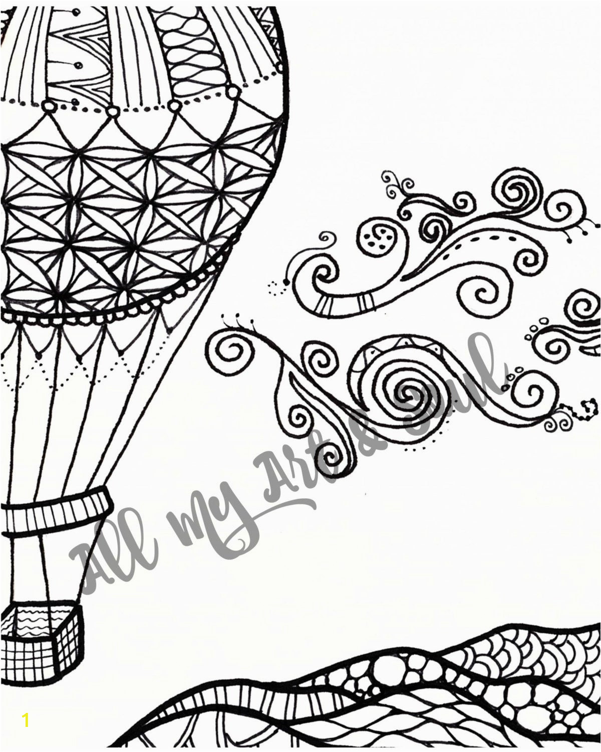 Hot Air Balloon Coloring Page for Adults Adult Coloring Page Hot Air Balloon Instant Download