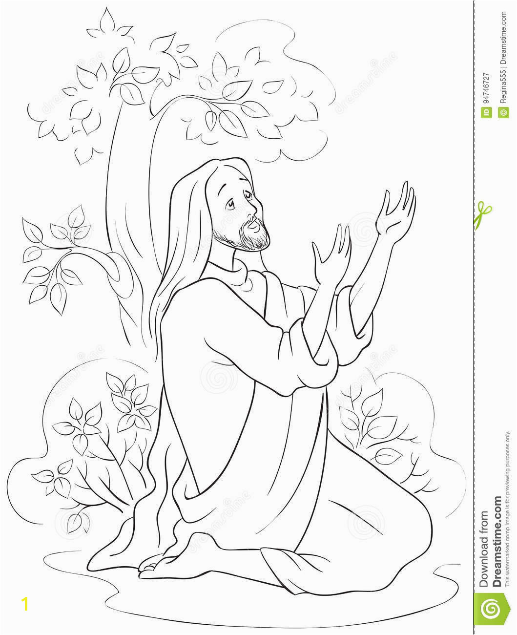 stock illustration prayer jesus hsemane garden coloring page scene night crucifixion vector christian cartoon black white image