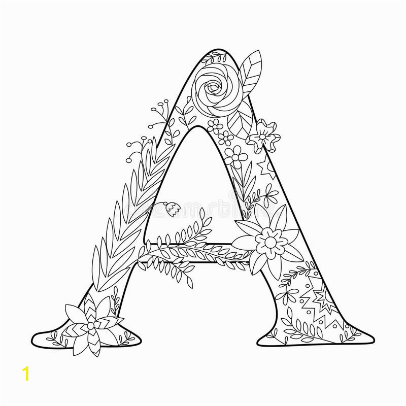 stock illustration letter coloring book adults vector floral alphabet illustration anti stress adult zentangle style floral font image