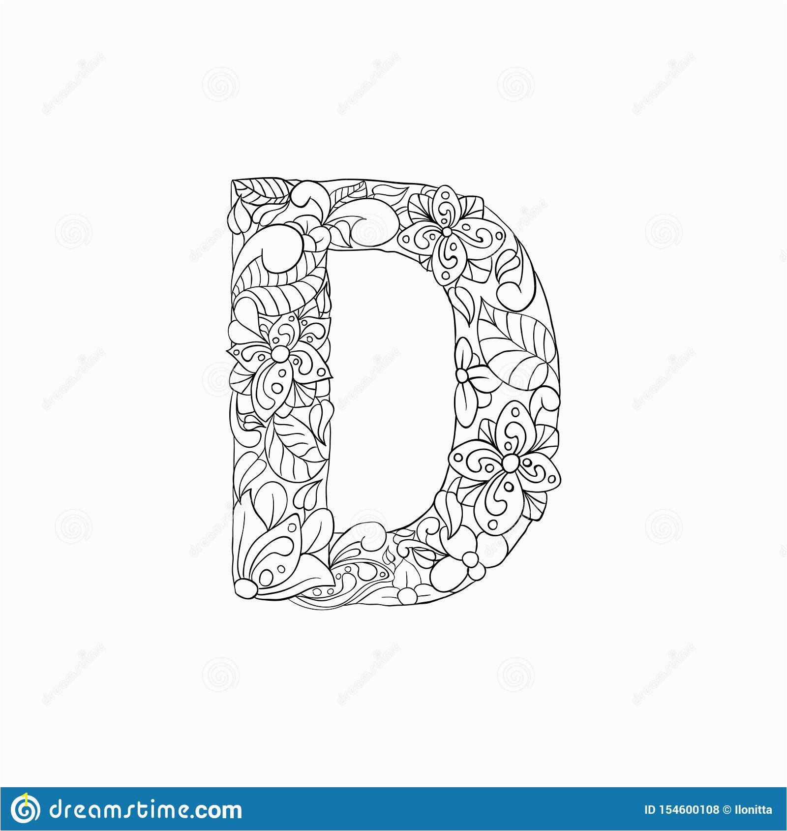 Letter D Coloring Pages for Adults Coloring Book ornamental Alphabet Letter D Font Stock