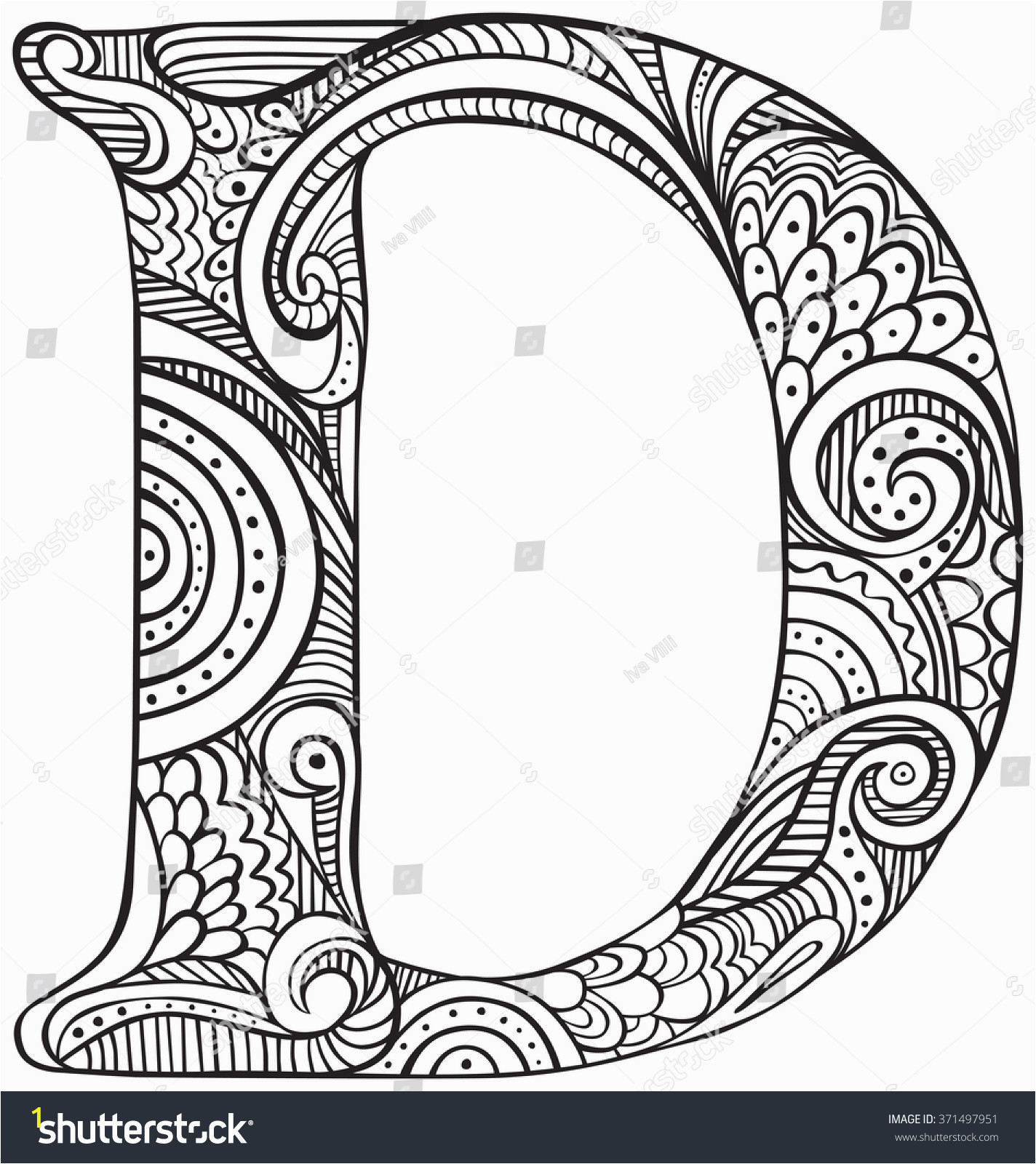 stock vector hand drawn capital letter d in black coloring sheet for adults