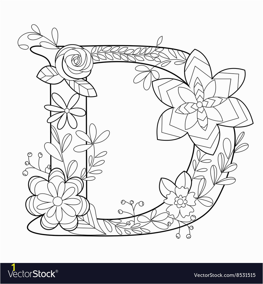 letter d coloring book for adults vector