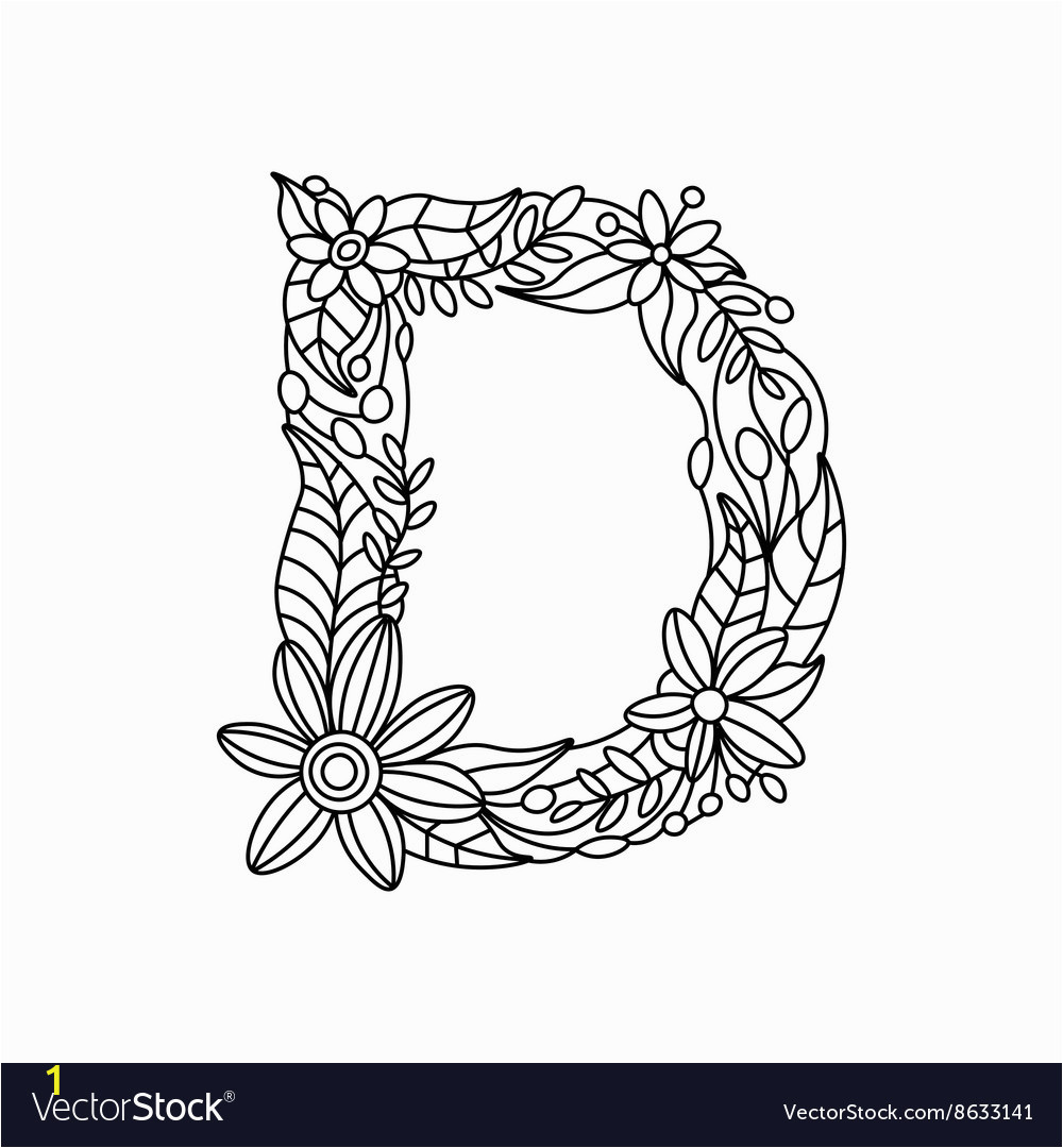 letter d coloring book for adults vector