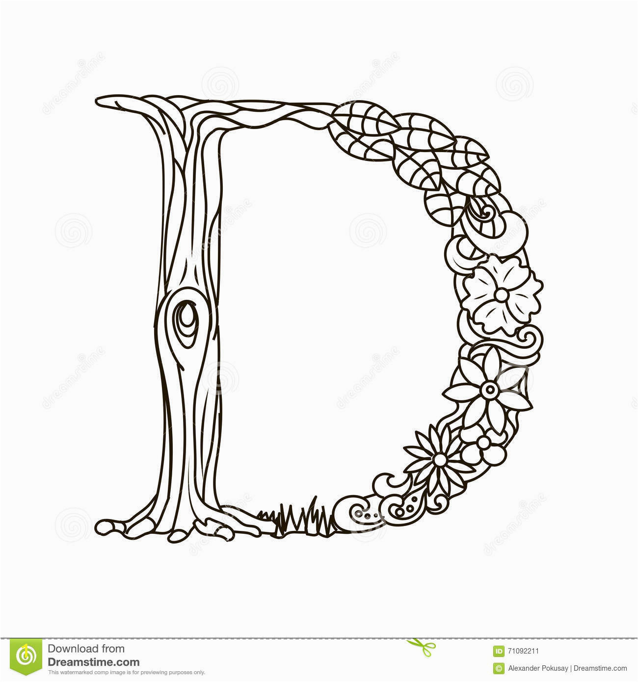 Letter D Coloring Pages for Adults Letter D Coloring Book for Adults Vector Stock Vector