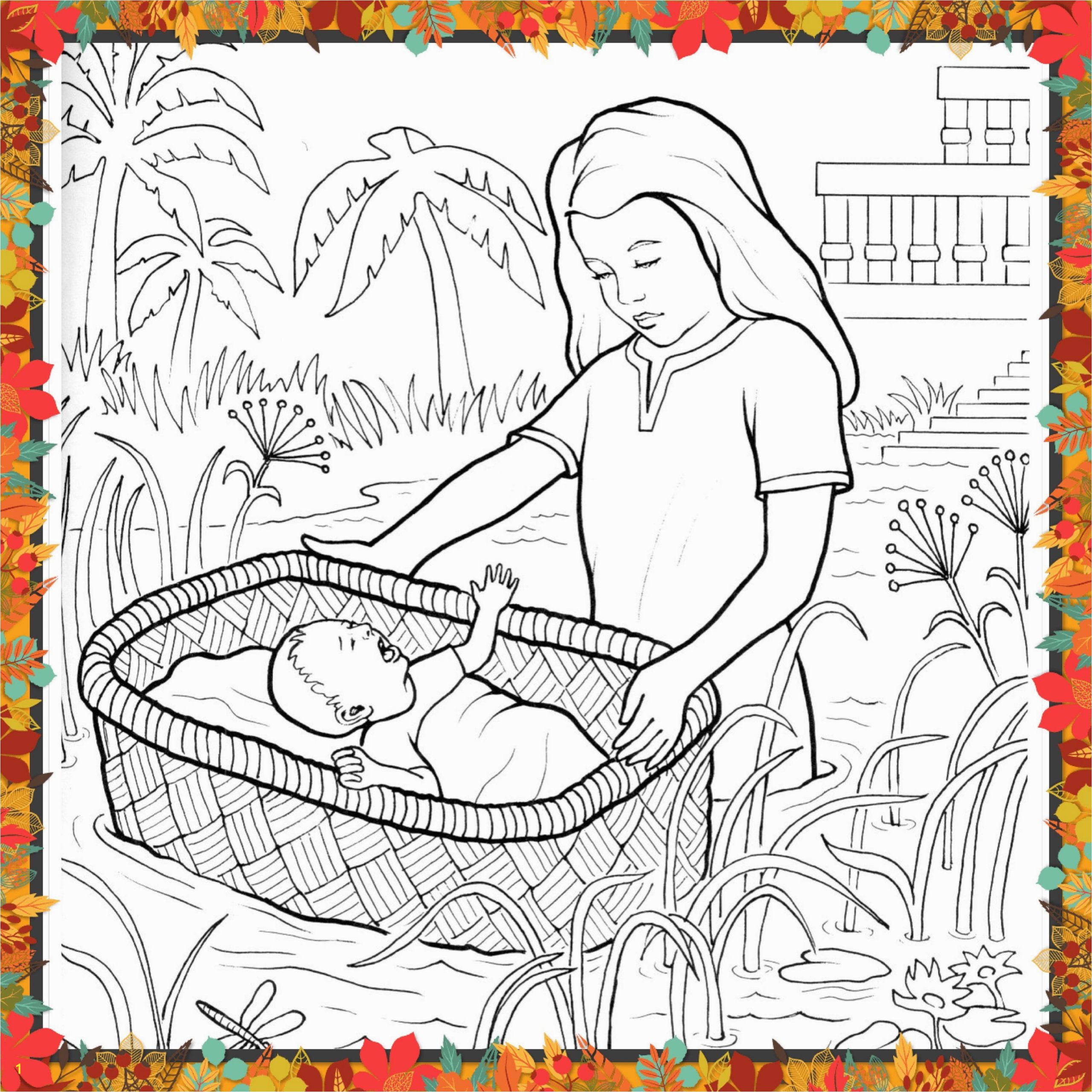 Miriam and Baby Moses Coloring Page Printable Coloring Page for Kids and Adults Bible