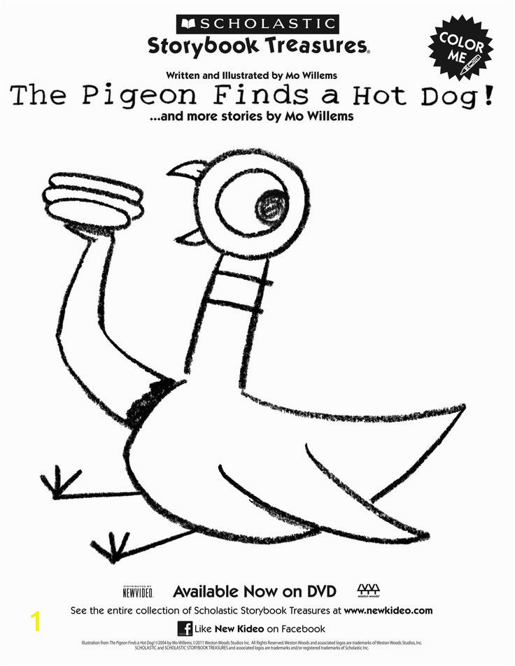 Mo Willems Pigeon Coloring Pages Free Pigeon Finds A Hot Dog Printable Coloring Sheet