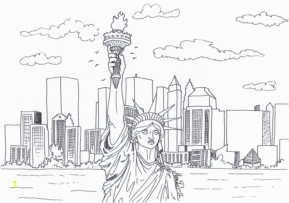 New York City Coloring Pages for Kids New York City Skyline Pencil Drawing Sketch Coloring Page