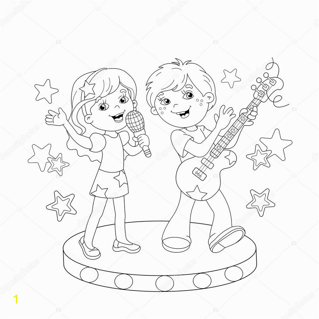 Outline Of A Boy and Girl Coloring Pages Coloring Page Outline Boy and Girl Singing A song
