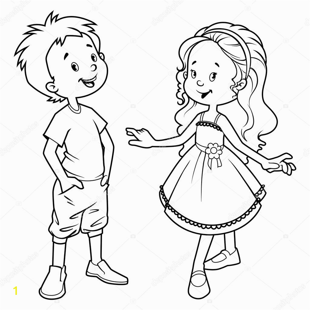 Outline Of A Boy and Girl Coloring Pages Very Cute Kids Boy and Girl — Stock Vector © Yavi
