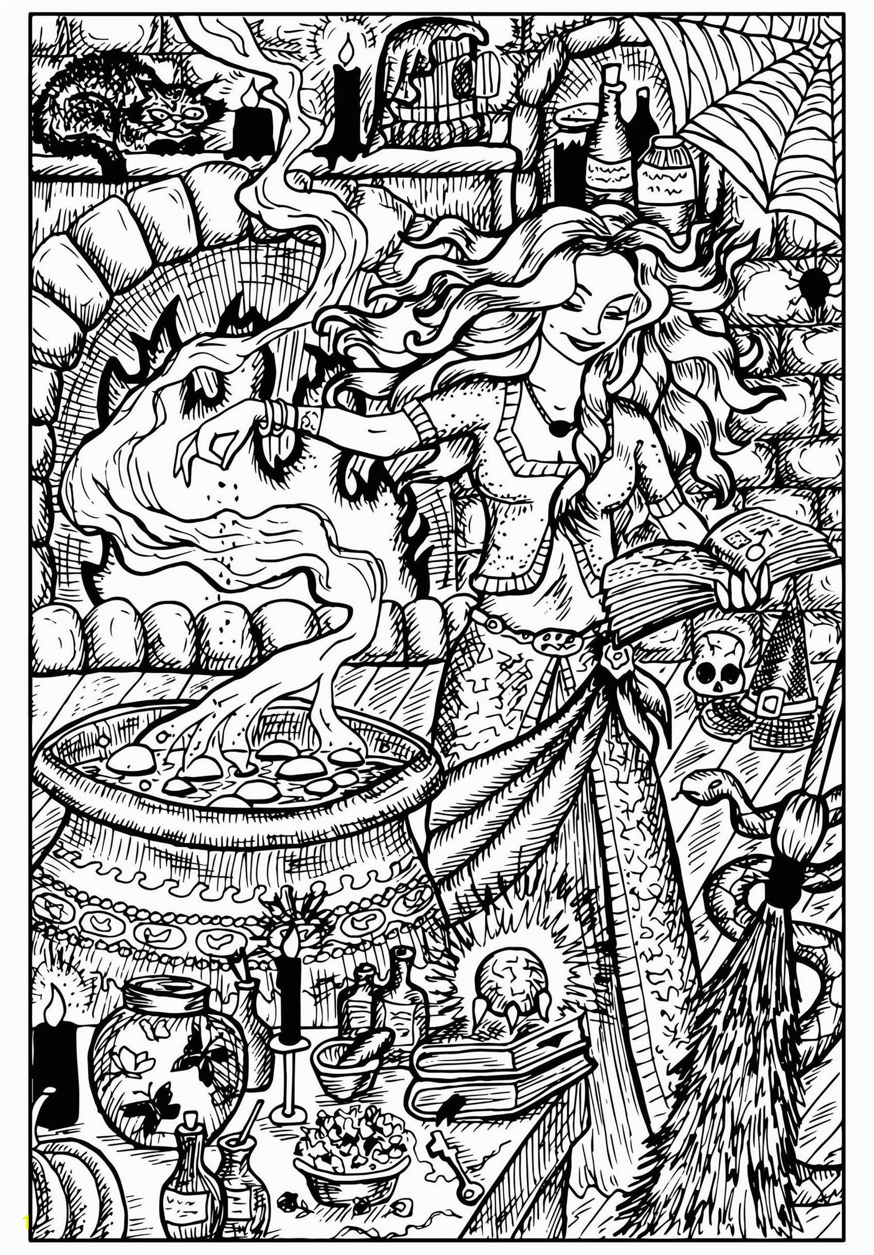 halloween adult coloring pages image=events halloween coloring page beautiful witch and her cauldron 1