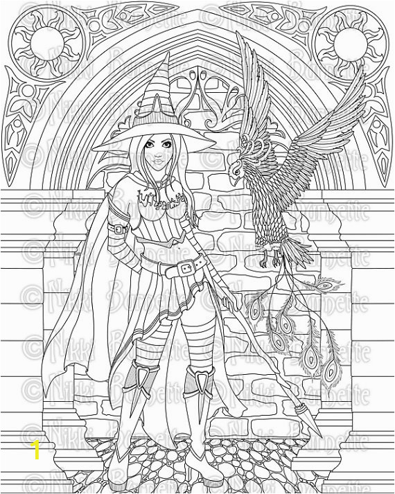 Pagan Witch Coloring Pages for Adults Digital Stamp Printable Coloring Page Witch Stamp Adult