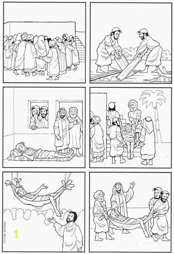 Paralyzed Man Lowered Through Roof Coloring Page 32 Paralyzed Man Lowered Through Roof Coloring Page In