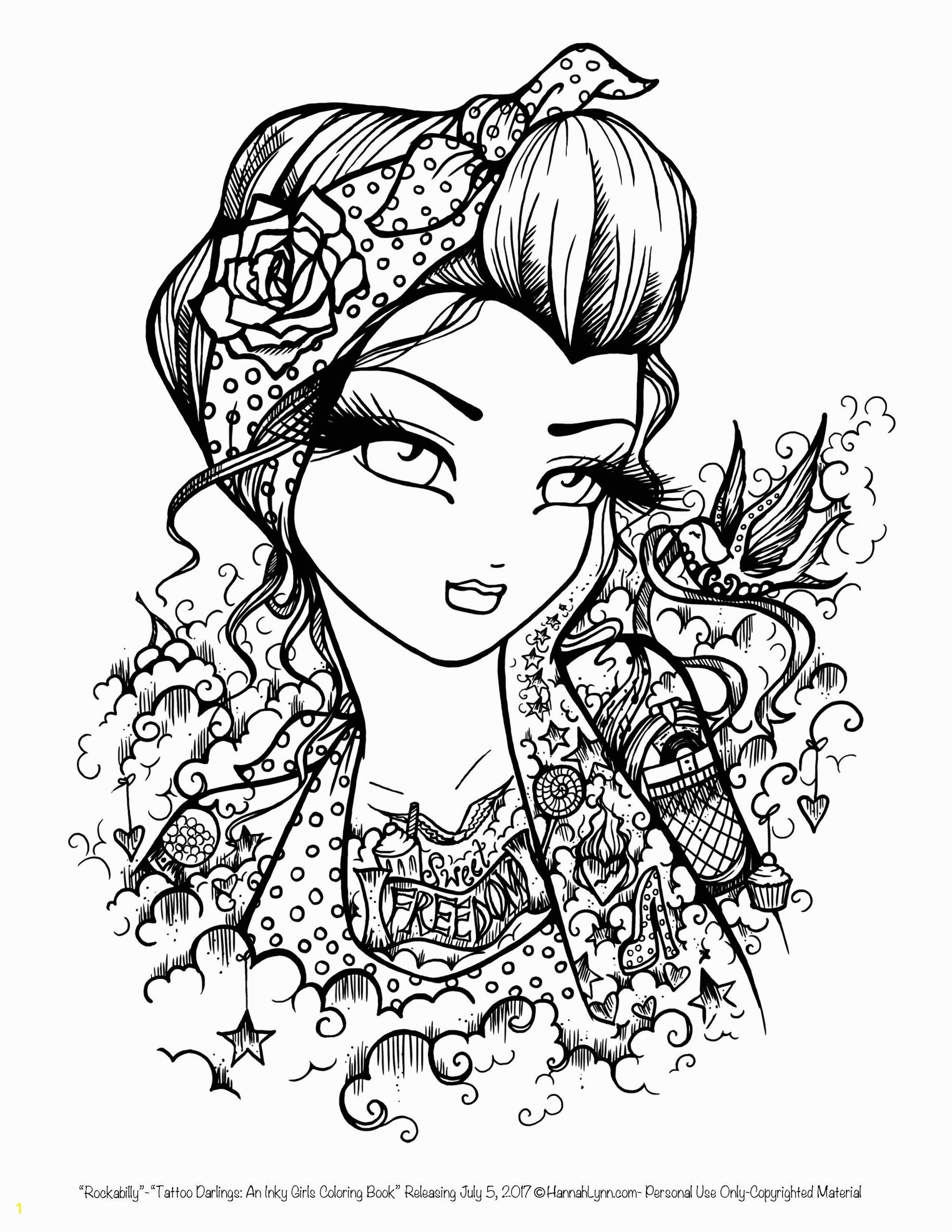Pin Up Girl Coloring Pages for Adults Tattoo Darlings Free Sample Coloring Page Rockabilly Girl