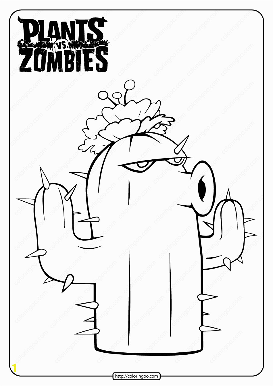 free plants vs zombies cactus pdf coloring page