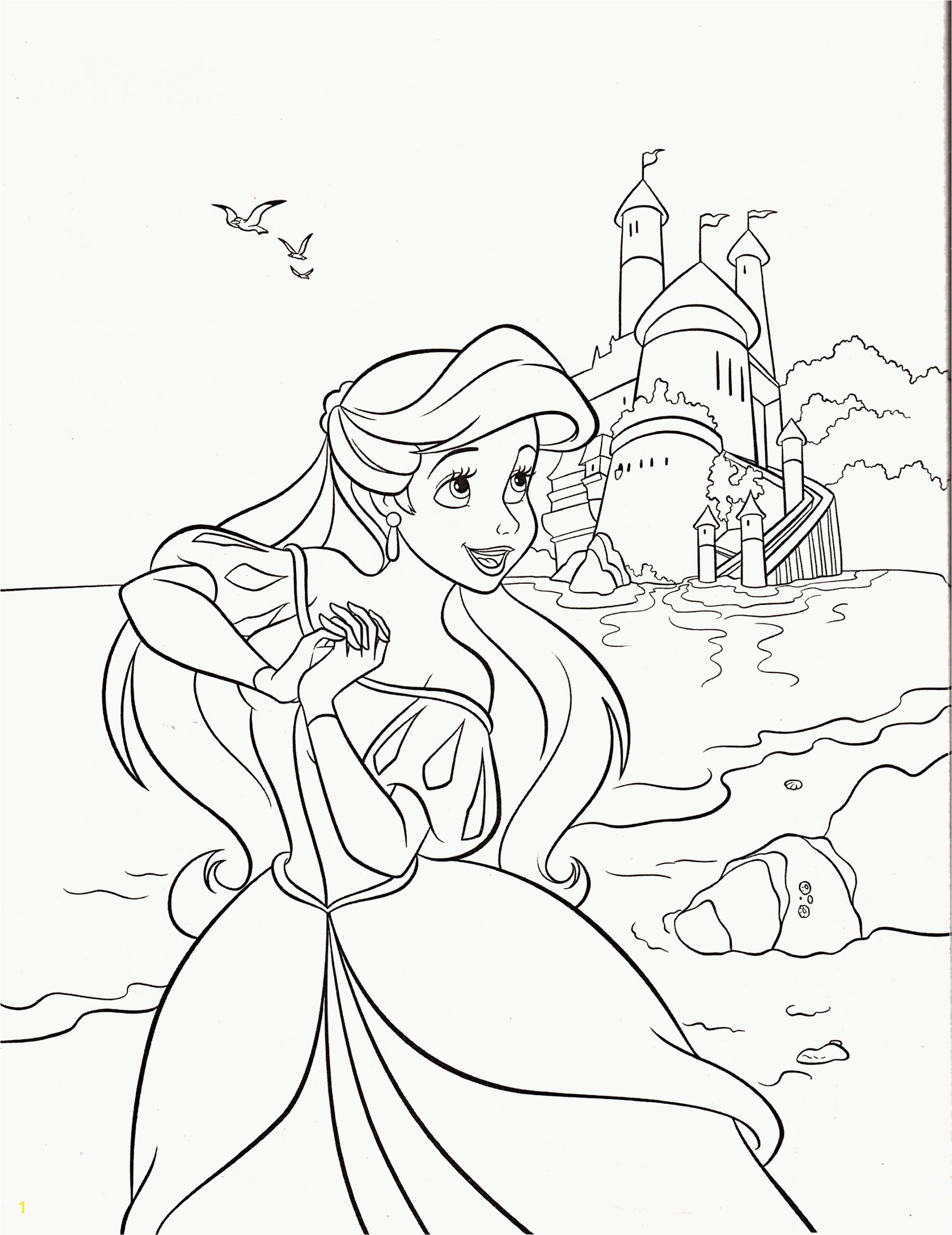disney princess coloring pages ariel in a dress