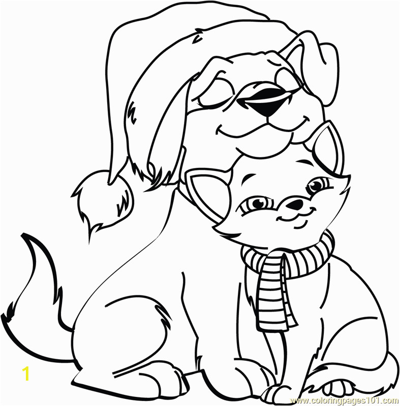 christmas cat and dog coloring page