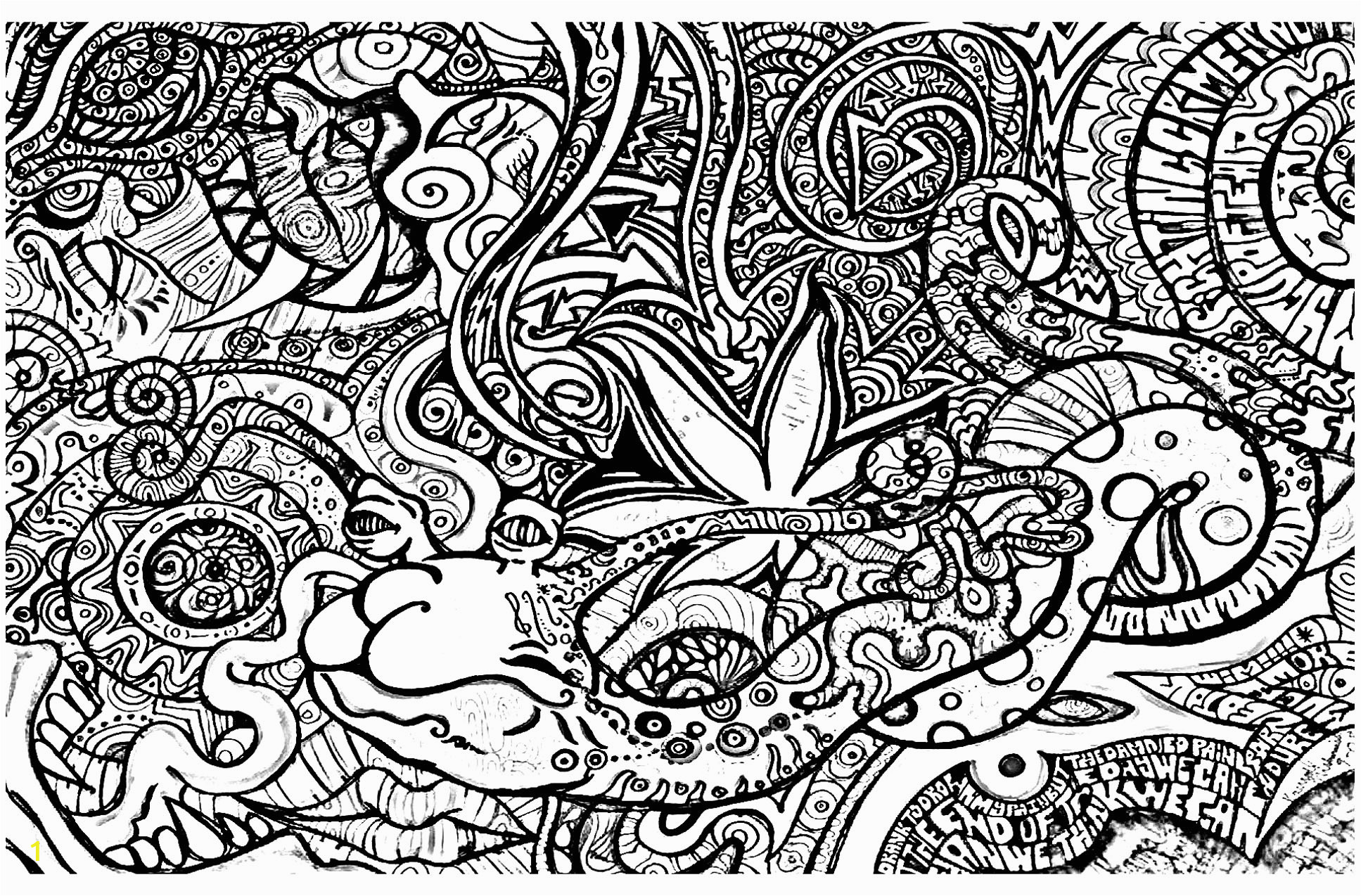Printable Trippy Coloring Pages for Adults Strange Creature and Wacky Objects Psychedelic Adult