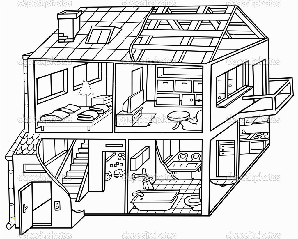 black and white image of house interior clipart