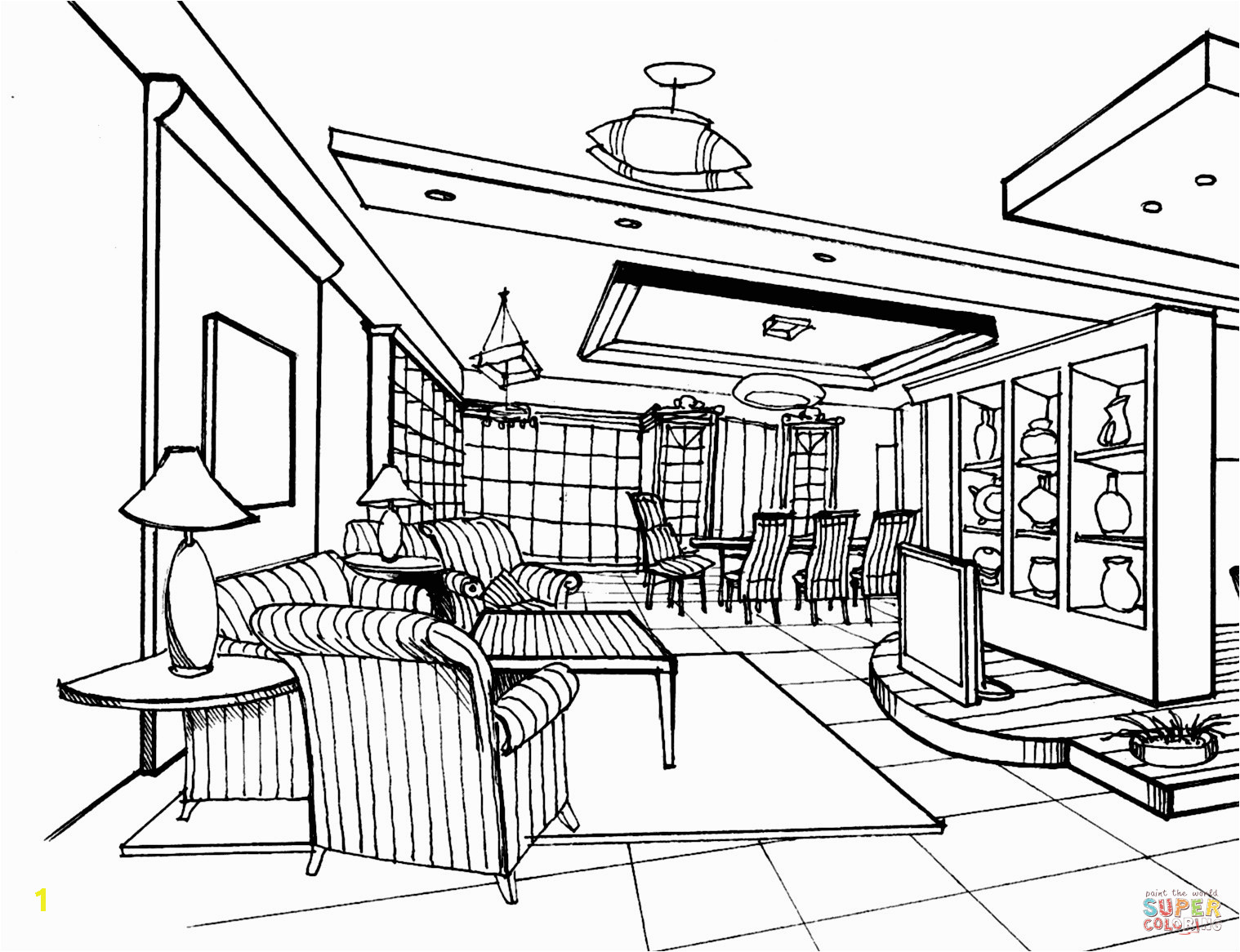 Rooms In A House Coloring Pages Living Room Coloring Page